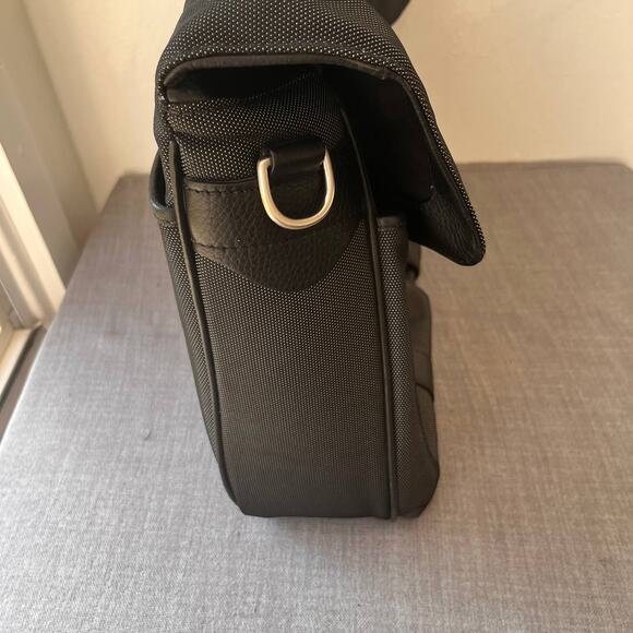 Cole Haan Canvas Leather Trim Briefcase Bag Grey Black 16" Messenger Laptop Bag - Picture 6 of 16